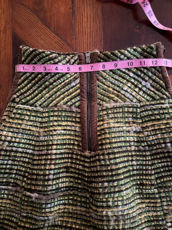 Etro Green Tweed Circle Skirt with Brown Side Panels - Picture 5 of 12
